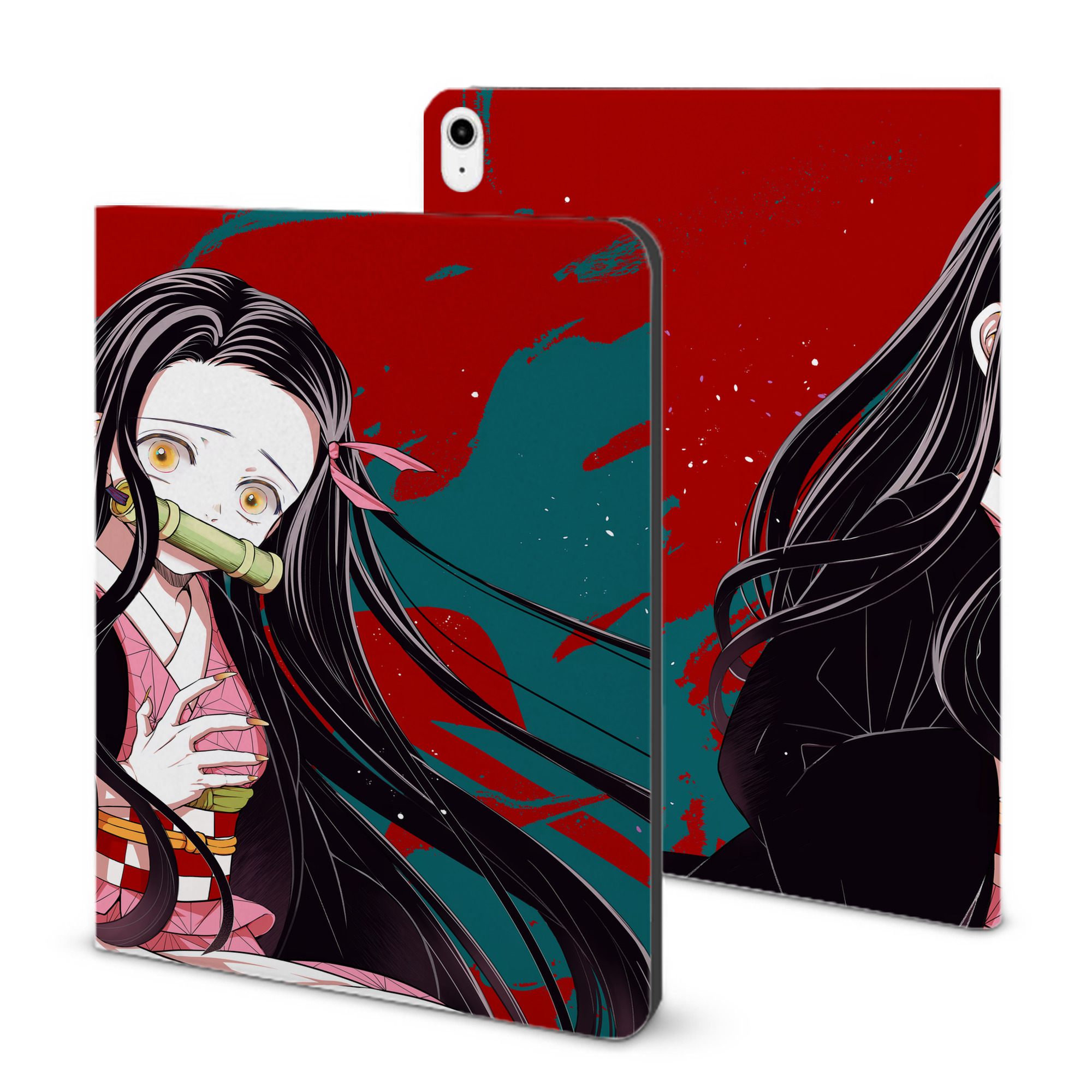 （画像用） 鬼滅の刃（きめつのやいば）竈門 禰󠄀豆子／かまど ねずこ Kamado Nezuko IPadケース ペンホルダー付き ブックスタイルデザイン